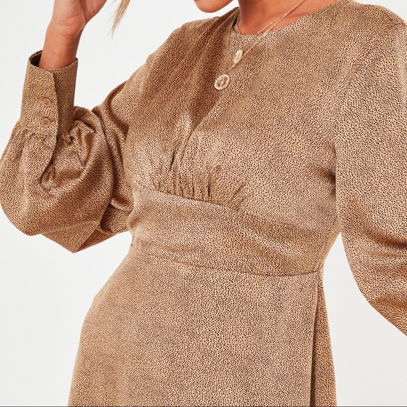 Missguided Nude Satin Dalmatian Print Dress - Picture 3 of 9